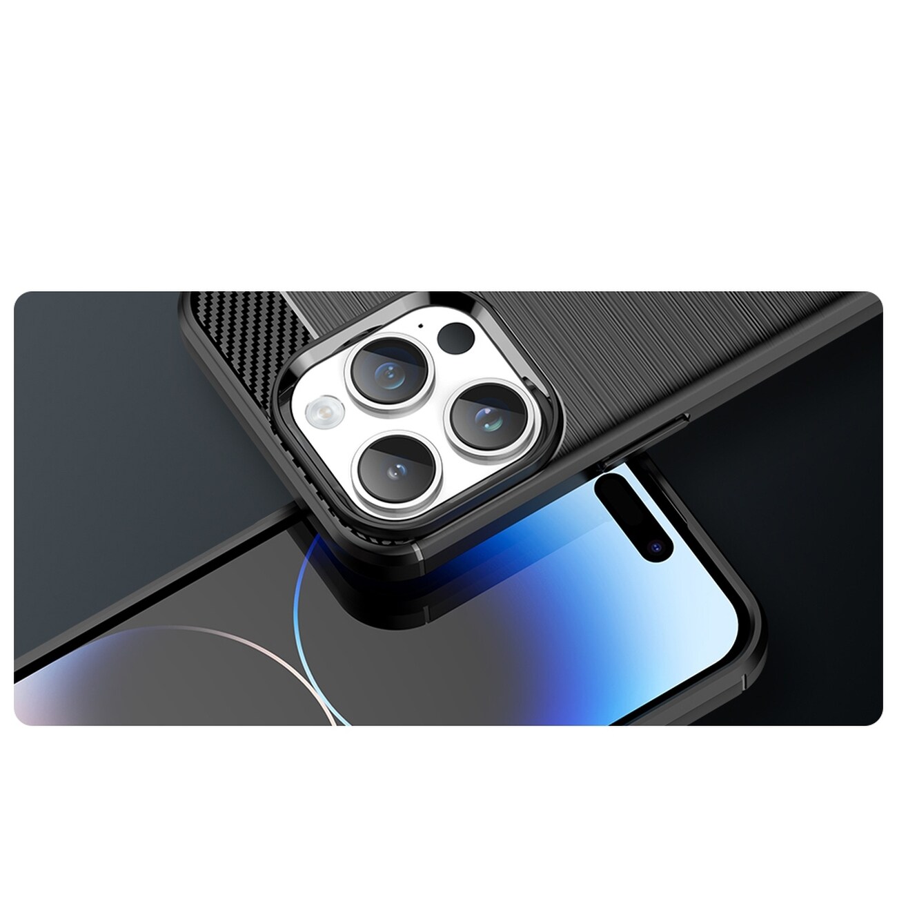 Carbon Case iPhone 14 Pro joustava geelinen takakuori musta