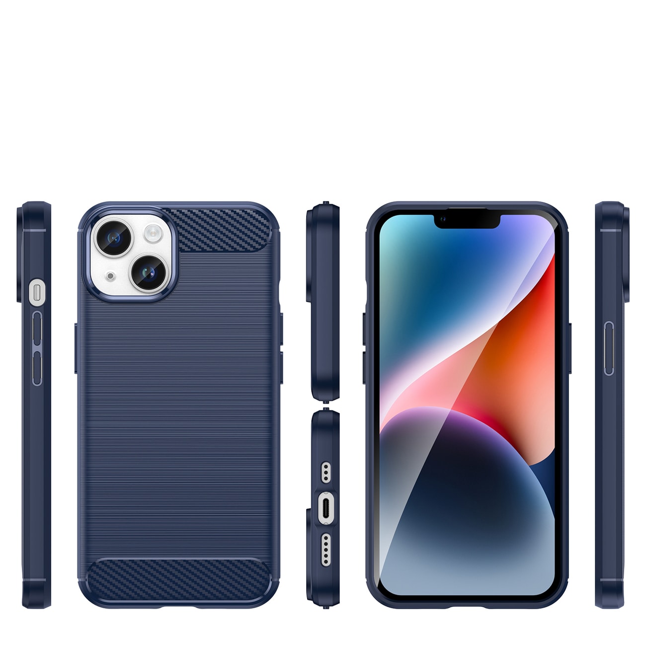 Carbon Case iPhone 14 tapauksessa joustava geeli takaisin kansi sininen