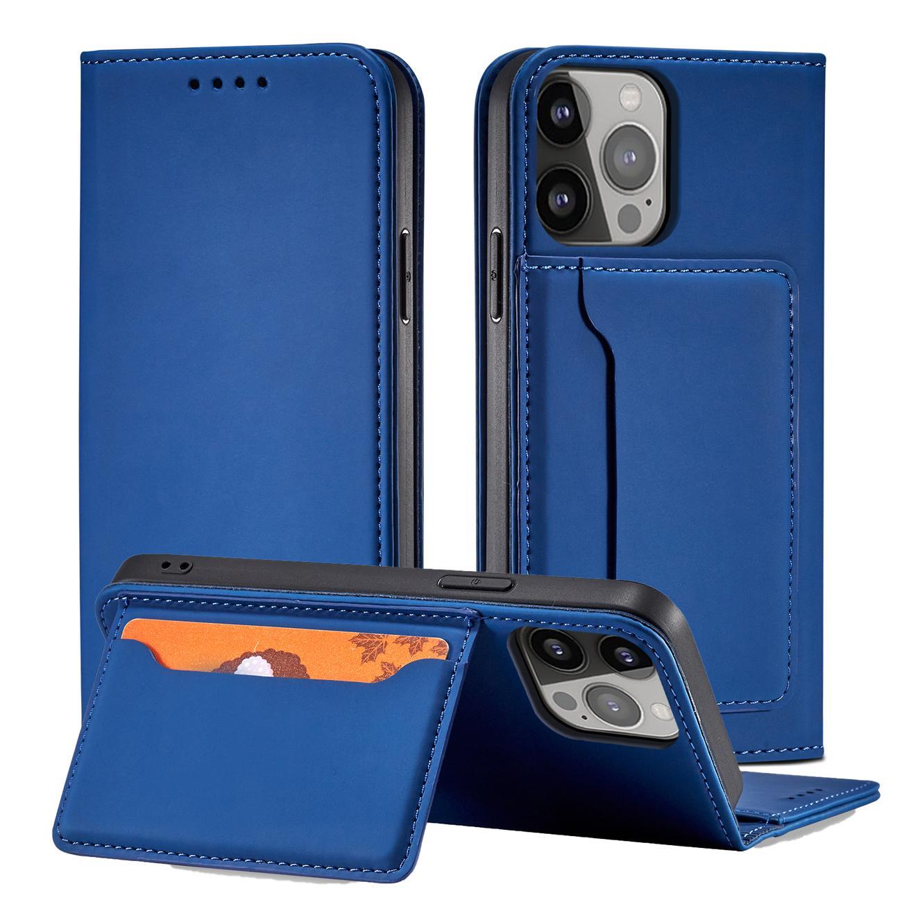 Magnet Korttikotelo tapauksessa iPhone 14 flip kansi lompakko jalusta sininen