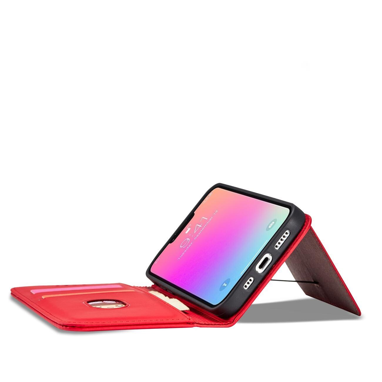 Magnet Korttikotelo tapauksessa iPhone 14 Plus flip kansi lompakko jalusta punainen