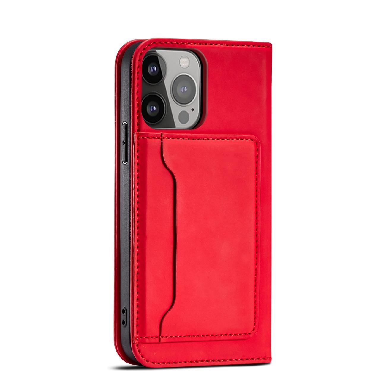 Magnet Korttikotelo tapauksessa iPhone 14 Plus flip kansi lompakko jalusta punainen