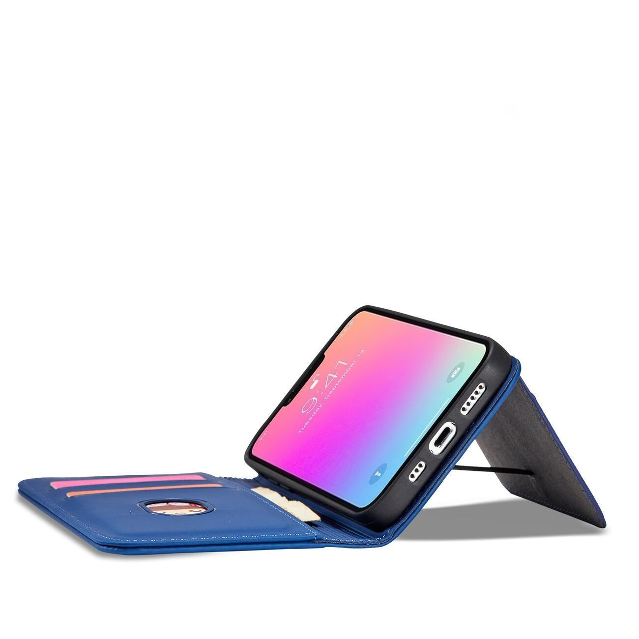 Magnet Korttikotelo tapauksessa iPhone 14 Pro flip kansi lompakko jalusta sininen