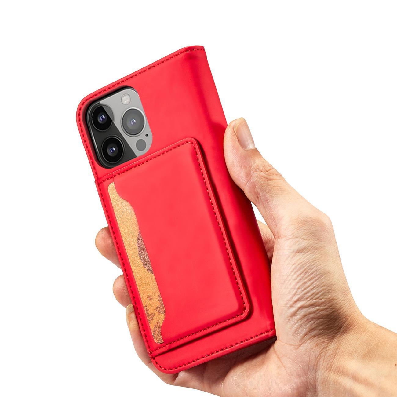 Magnet Korttikotelo tapauksessa iPhone 14 Pro flip kansi lompakko jalusta punainen