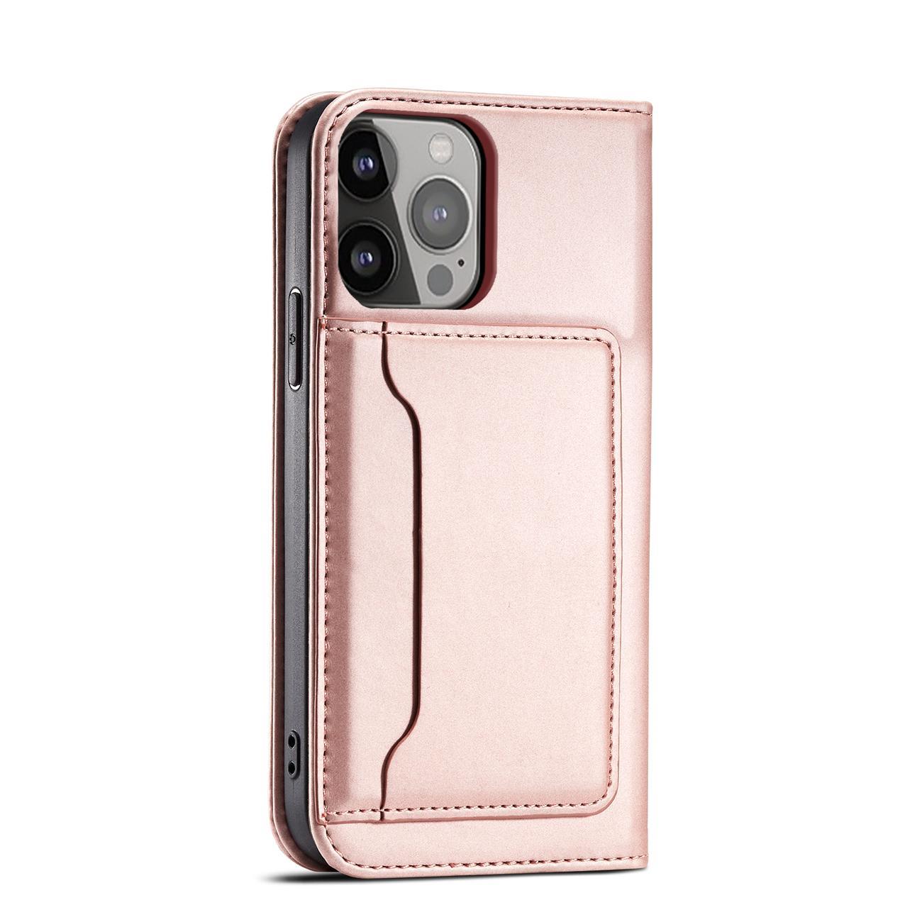 Magnet Korttikotelo tapauksessa iPhone 14 Pro flip kansi lompakko jalusta vaaleanpunainen
