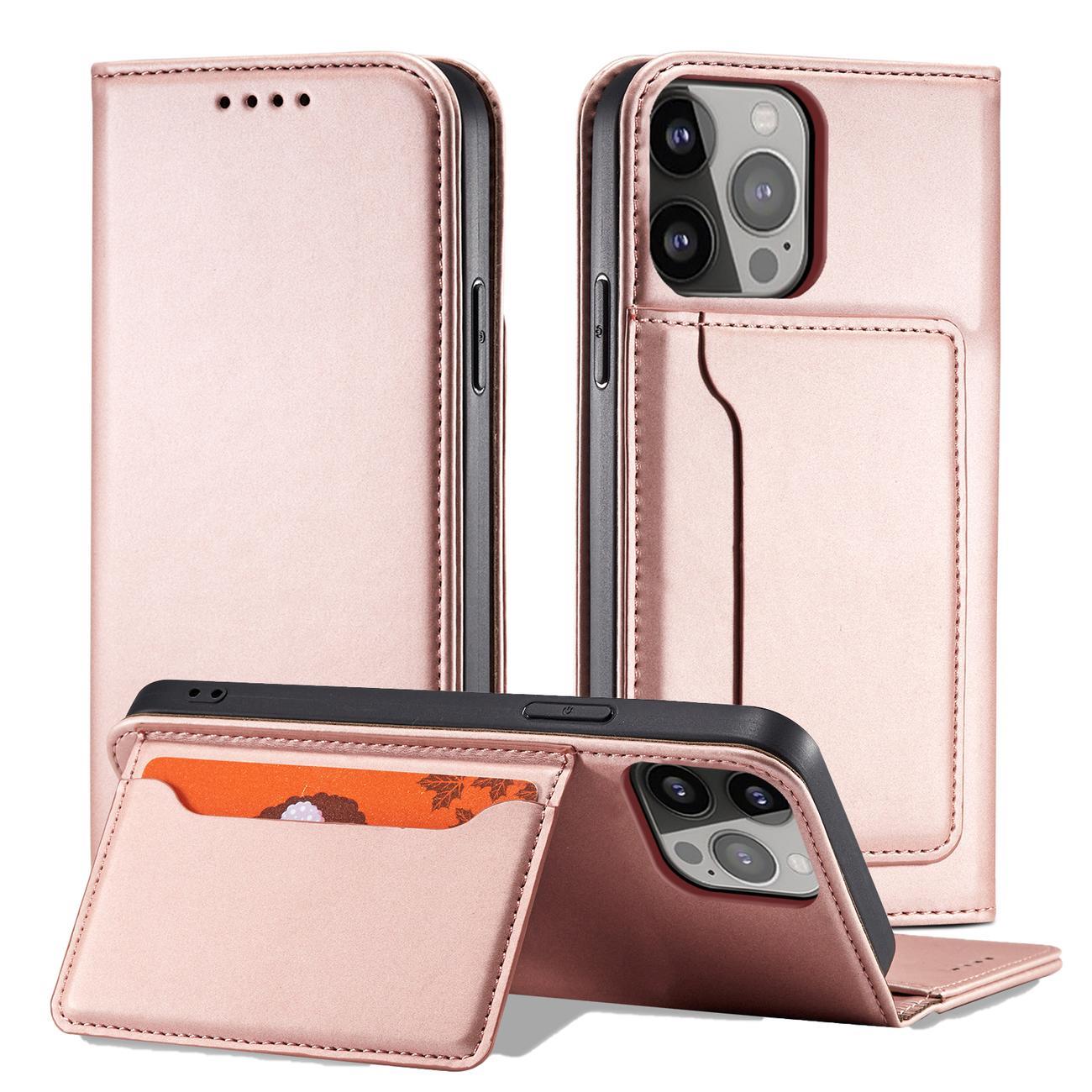 Magnet Korttikotelo tapauksessa iPhone 14 Pro flip kansi lompakko jalusta vaaleanpunainen