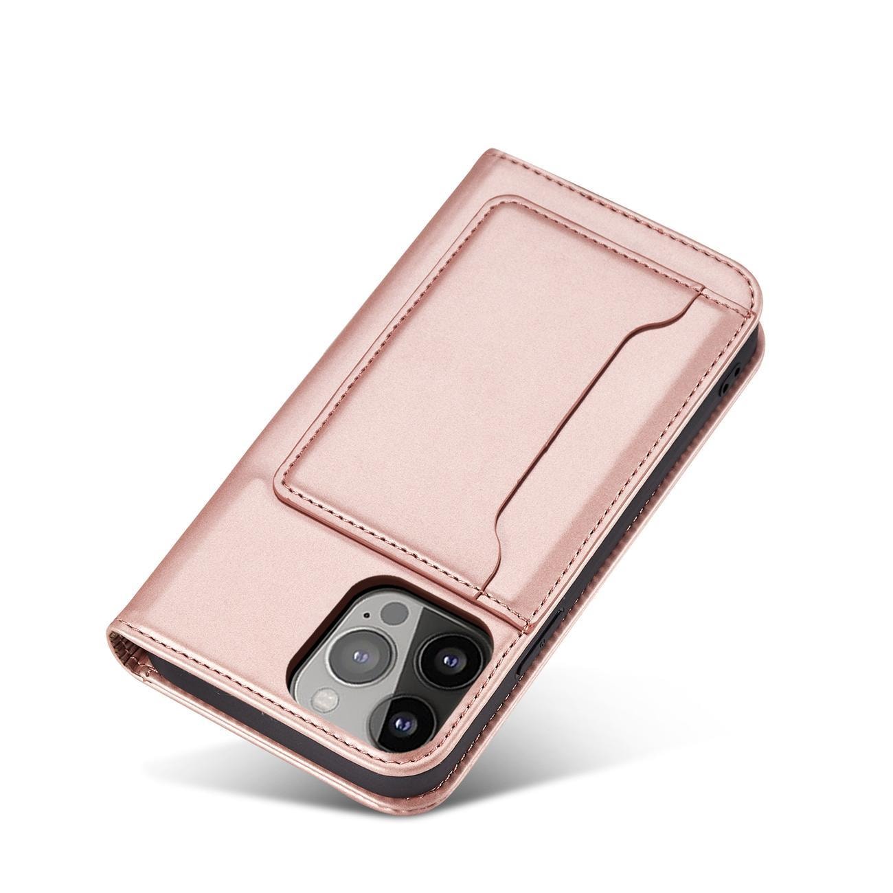 Magnet Korttikotelo tapauksessa iPhone 14 Pro flip kansi lompakko jalusta vaaleanpunainen