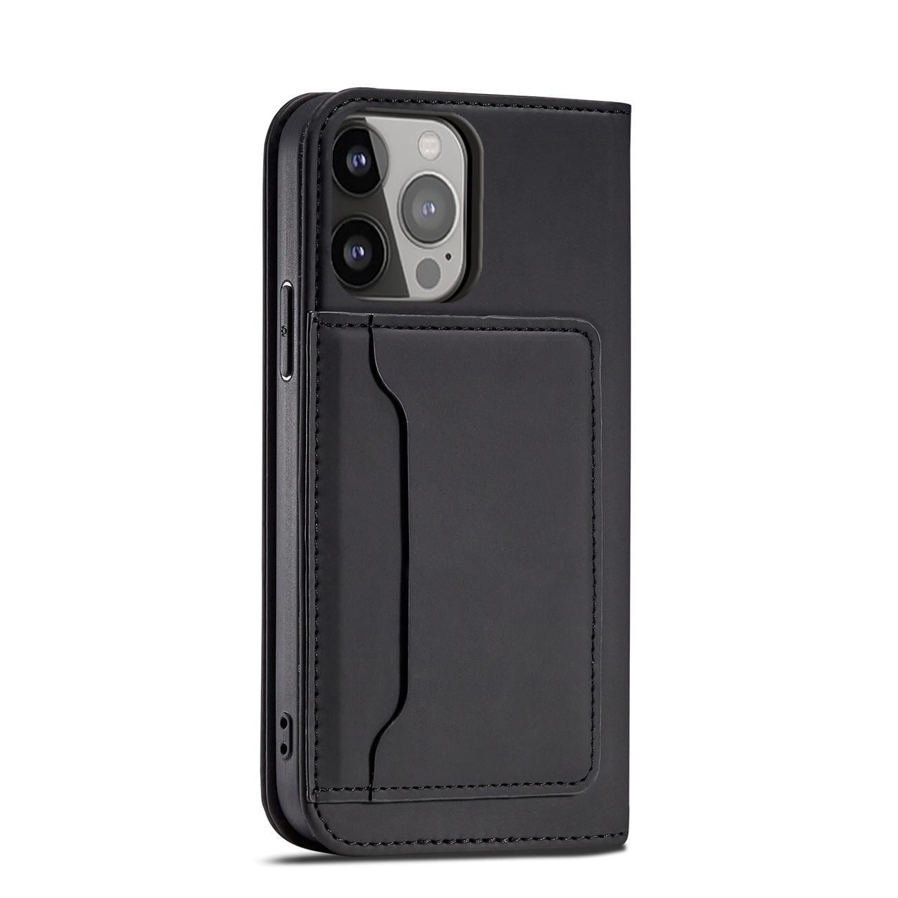 Magnet Korttikotelo tapauksessa iPhone 14 Pro Max flip kansi lompakko jalusta musta