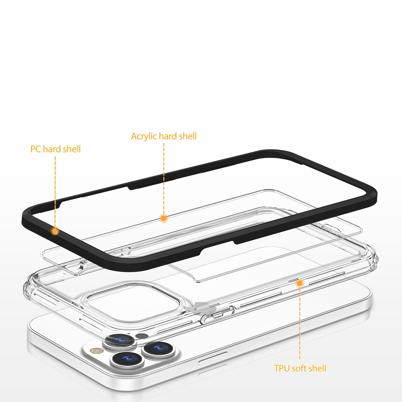 Selkeä 3in1 tapauksessa iPhone 14 Pro silikoni kansi kehys musta