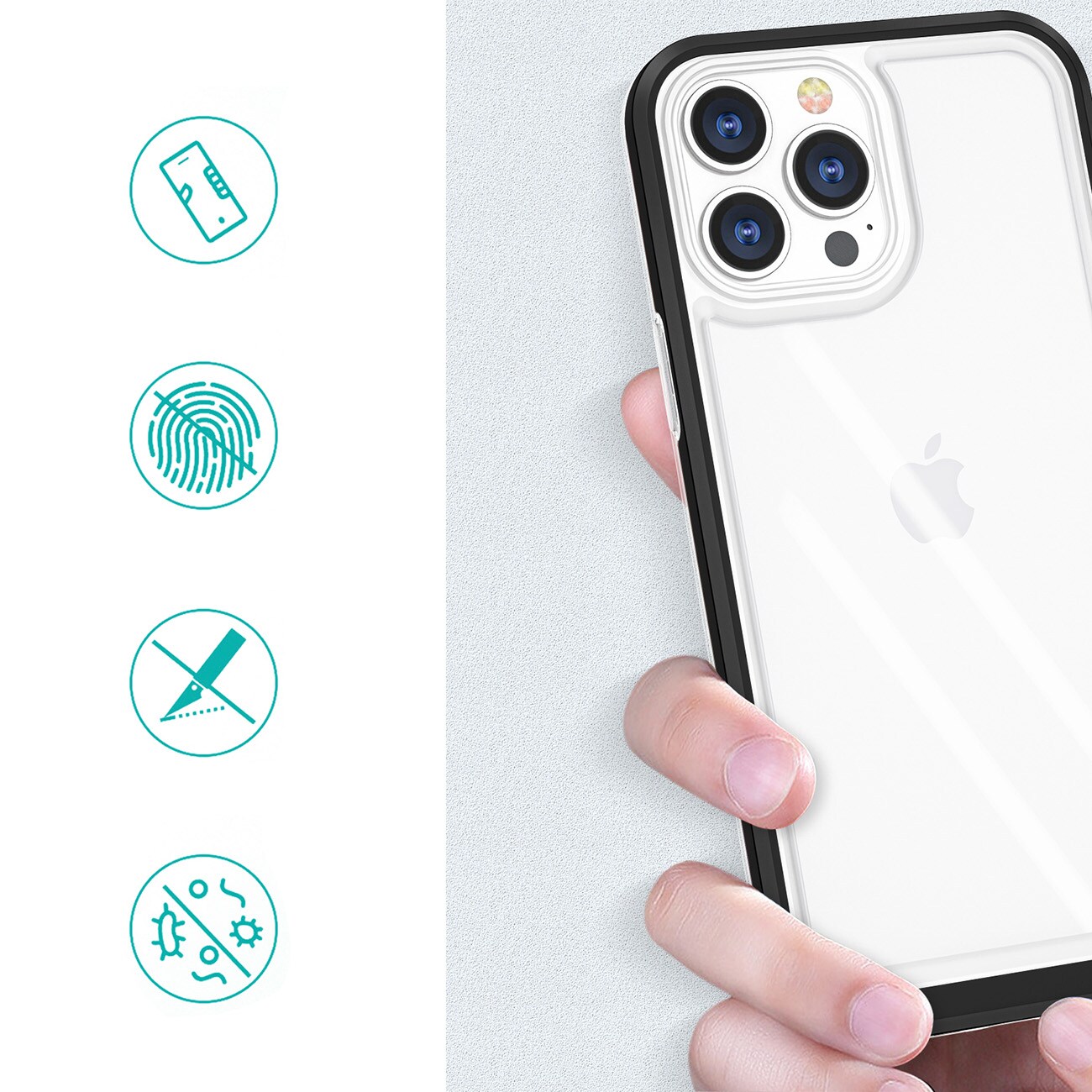 Selkeä 3in1 tapauksessa iPhone 14 Pro Max silikoni kansi kehys sininen