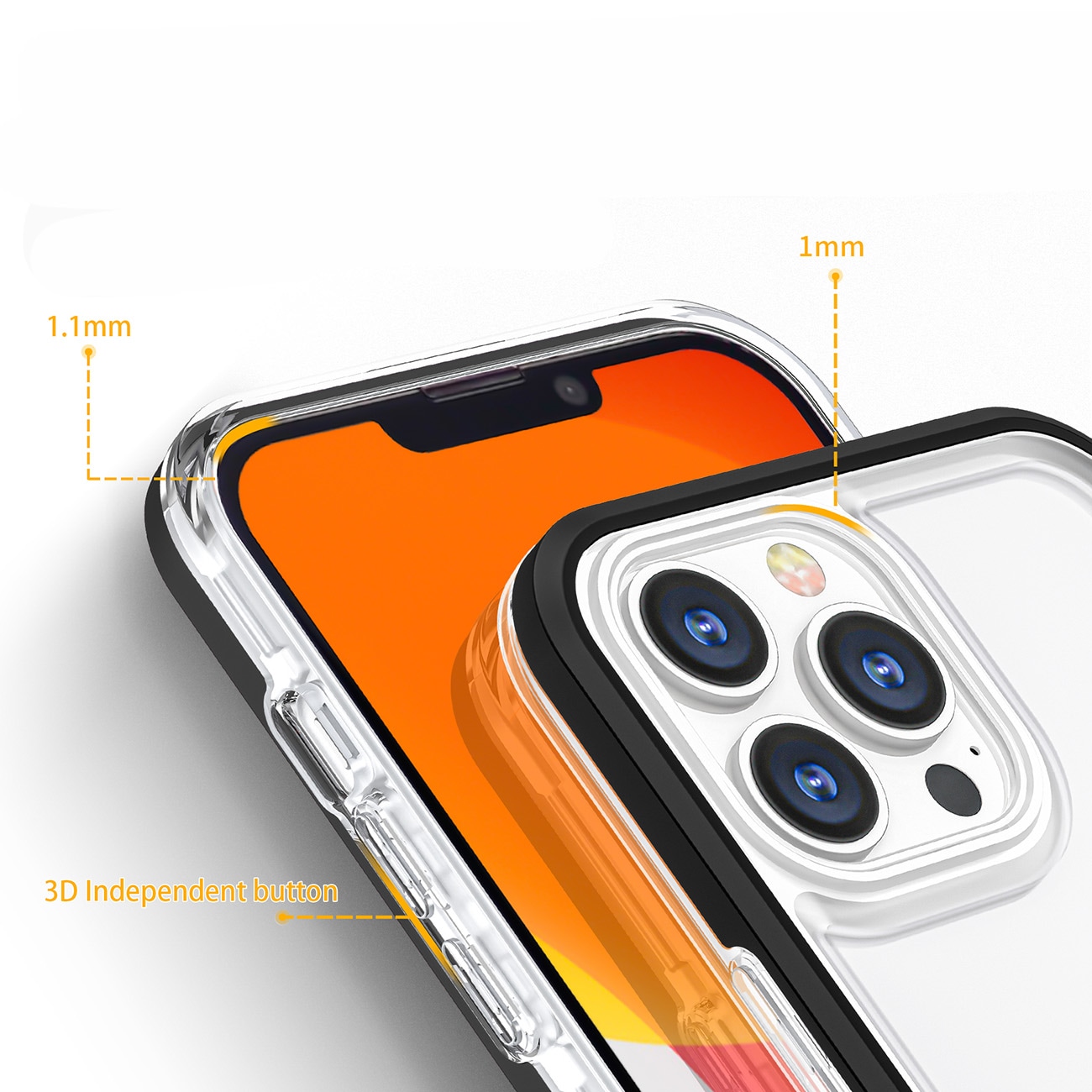 Selkeä 3in1 tapauksessa iPhone 14 Pro Max silikoni kansi kehys punainen