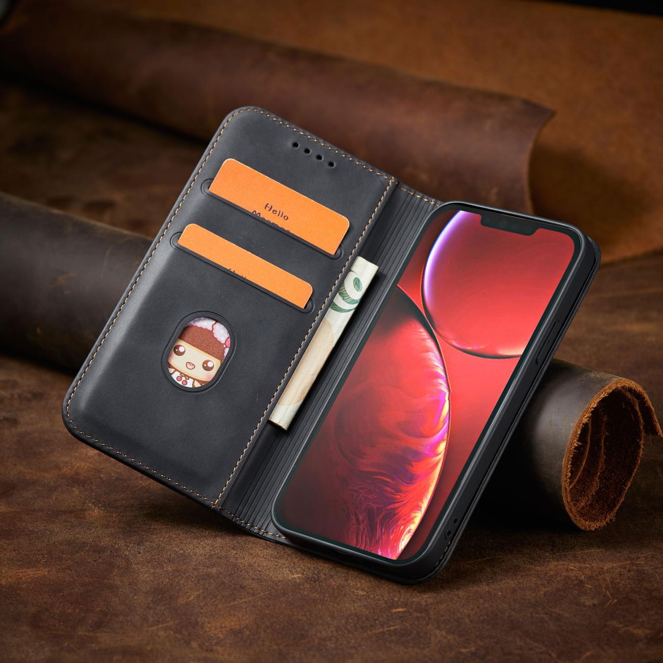 Magnet Fancy Case tapauksessa iPhone 14 Pro flip kansi lompakko jalusta musta