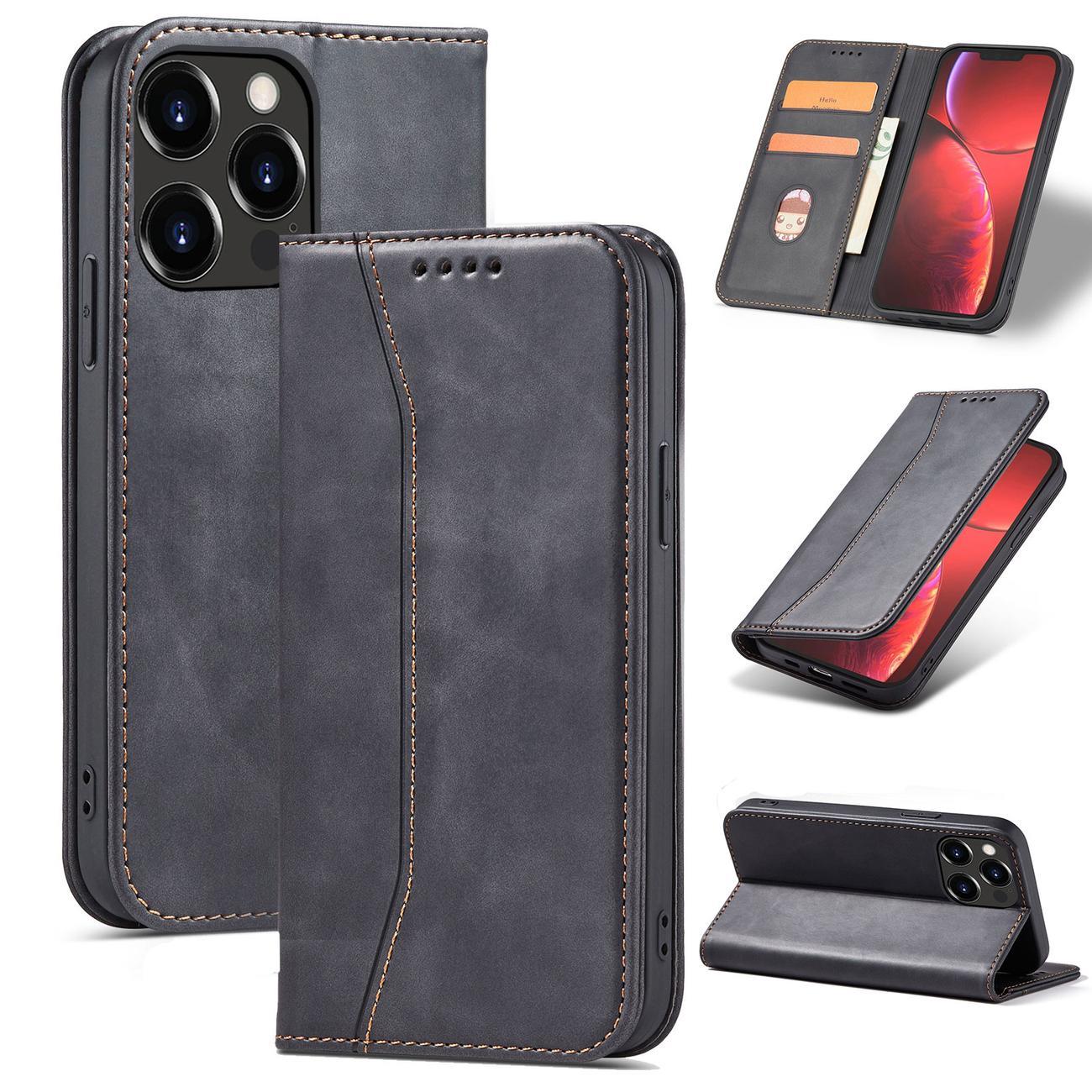 Magnet Fancy Case tapauksessa iPhone 14 Pro flip kansi lompakko jalusta musta