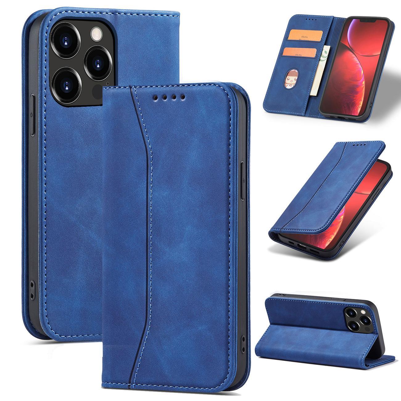 Magnet Fancy Case tapauksessa iPhone 14 Pro flip kansi lompakko jalusta sininen