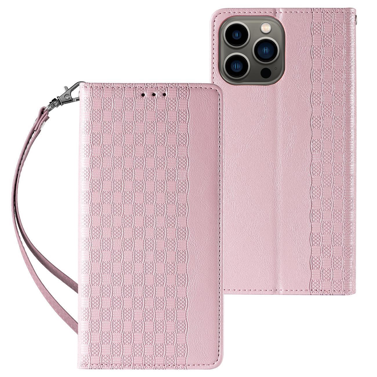 Magnet Hihna Kotelo Kotelo iPhone 14 Pro Flip Lompakko Mini Lanyard Stand Pinkki