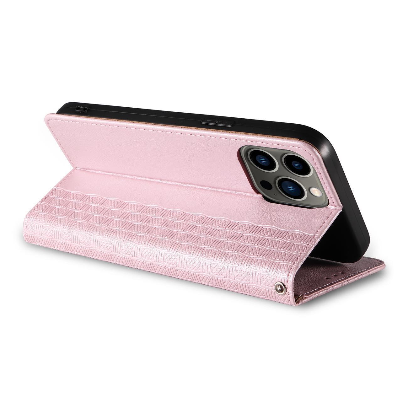 Magnet Hihna Kotelo Kotelo iPhone 14 Pro Flip Lompakko Mini Lanyard Stand Pinkki
