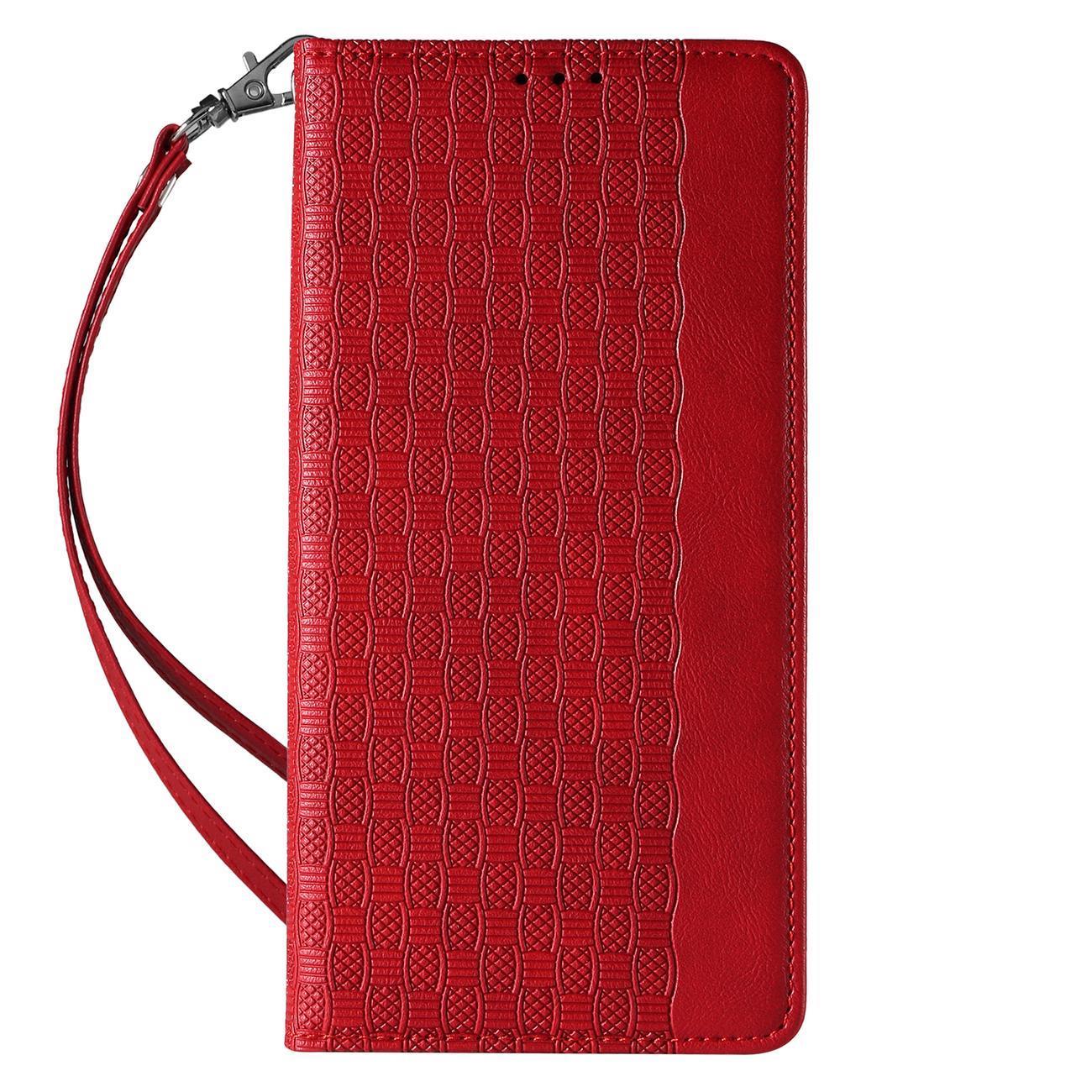 Magnet Hihna Kotelo Kotelo iPhone 14 Pro Max Flip Lompakko Mini Lanyard Stand Punainen