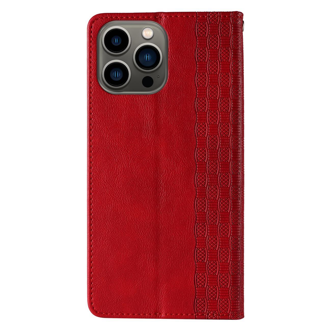 Magnet Hihna Kotelo Kotelo iPhone 14 Pro Max Flip Lompakko Mini Lanyard Stand Punainen