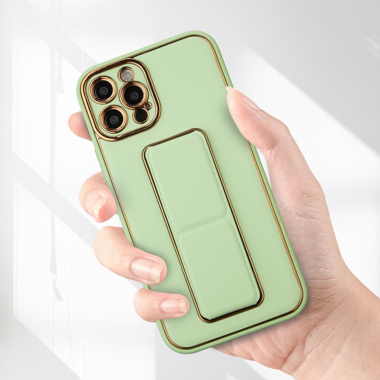 Uusi Kickstand Case tapauksessa iPhone 13 Pro jalustalla vaaleanpunainen