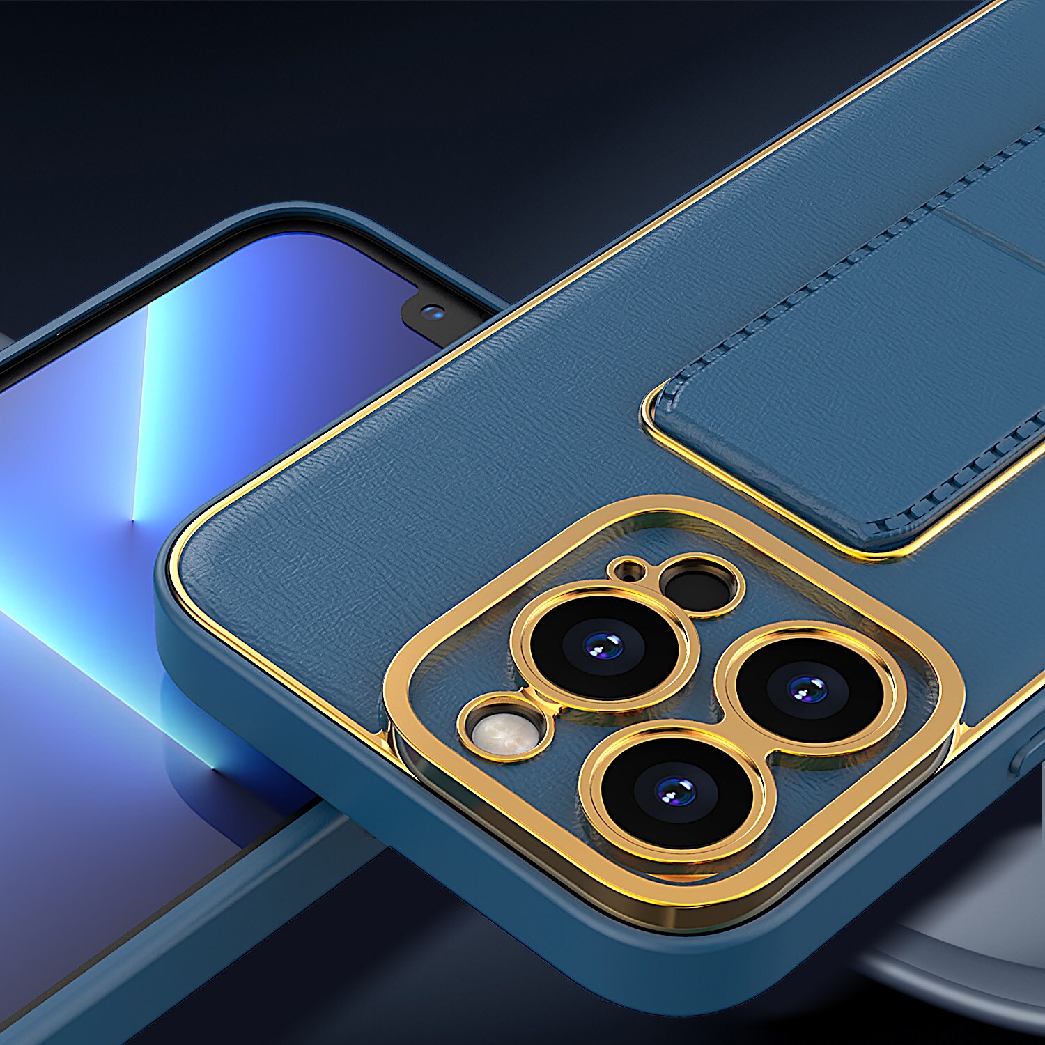 Uusi Kickstand Case tapauksessa iPhone 12 Pro jalusta sininen
