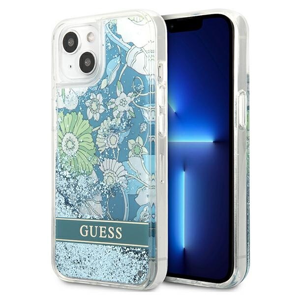 Guess GUHCP13SLFLSN iPhone 13 mini 5.4" vihreä/vihreä kovakotelo Kukka Nestemäinen kimallus