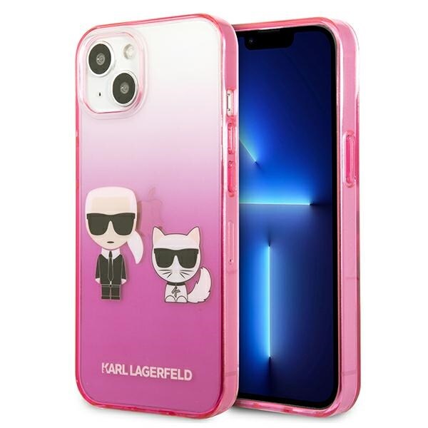 Karl Lagerfeld Gradient Ikonik Karl&Choupette Kotelo iPhone 13 mini - vaaleanpunainen