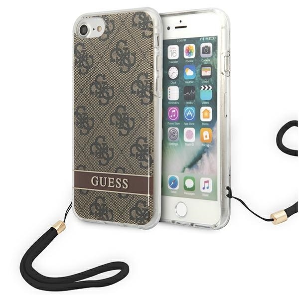 Guess GUOHCI8H4STW iPhone SE 2022/2020/7/8 ruskea kovakantinen 4G Print Strap (tulostushihna)
