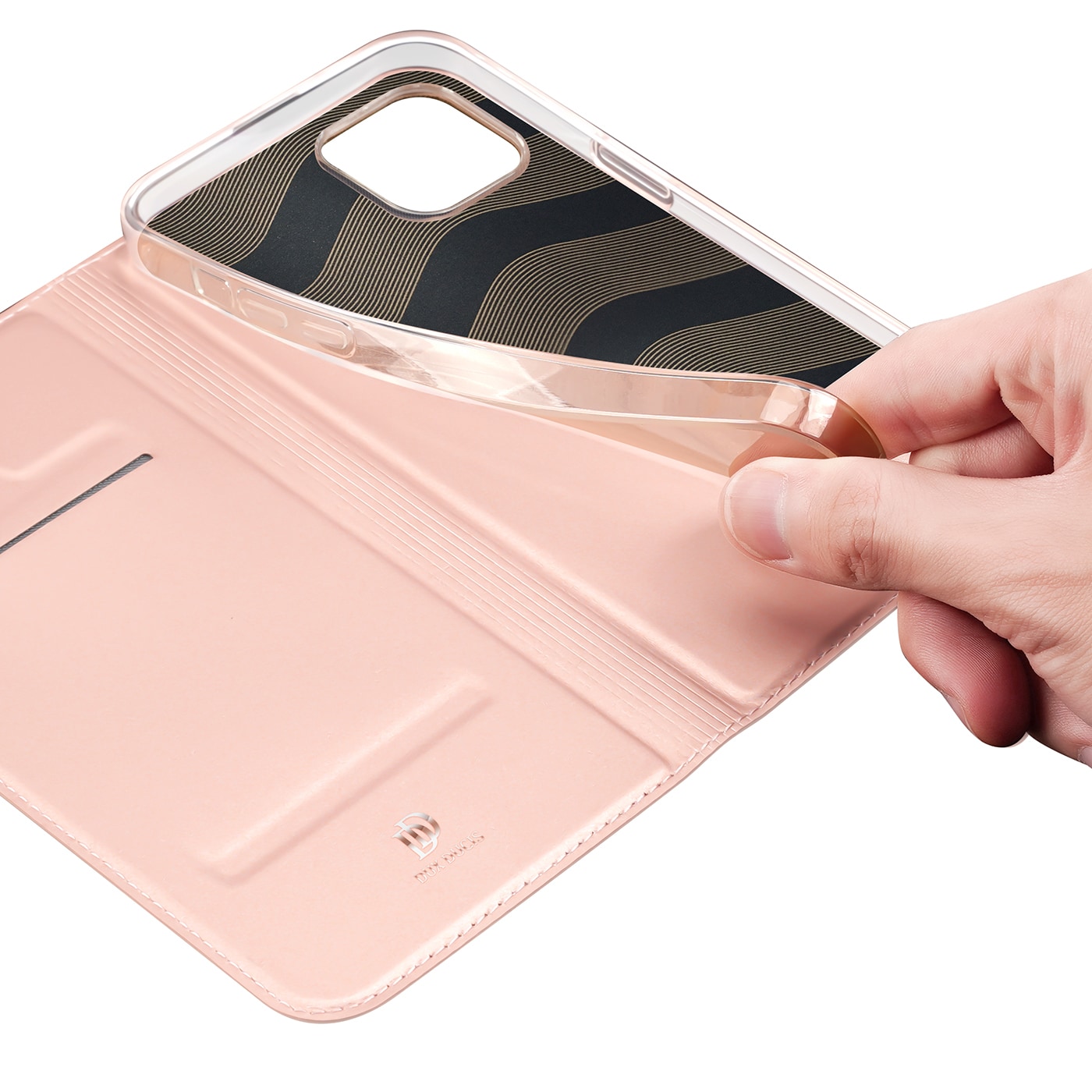 Dux Ducis Skin Pro Holster Flip Cover for iPhone 14 Plus vaaleanpunainen