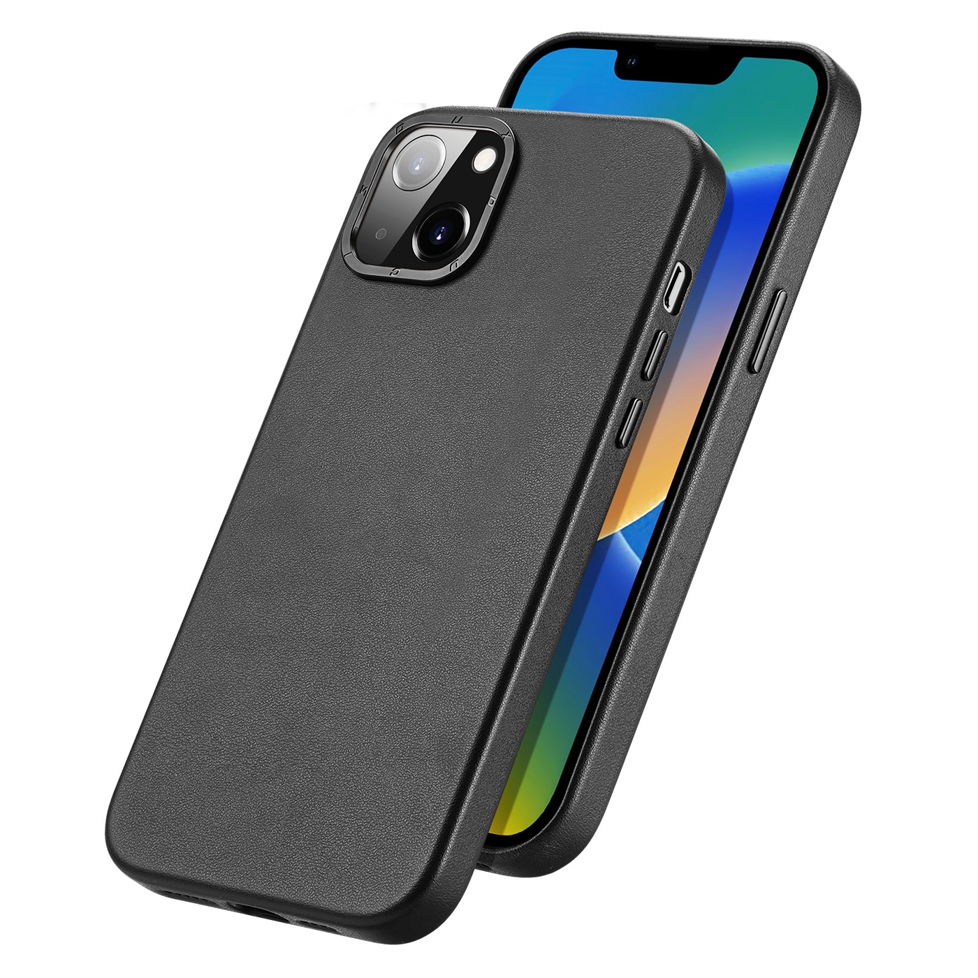 Dux Ducis Grit Leather Case for iPhone 14 Plus, Faux Leather Cover (MagSafe compatible) Black