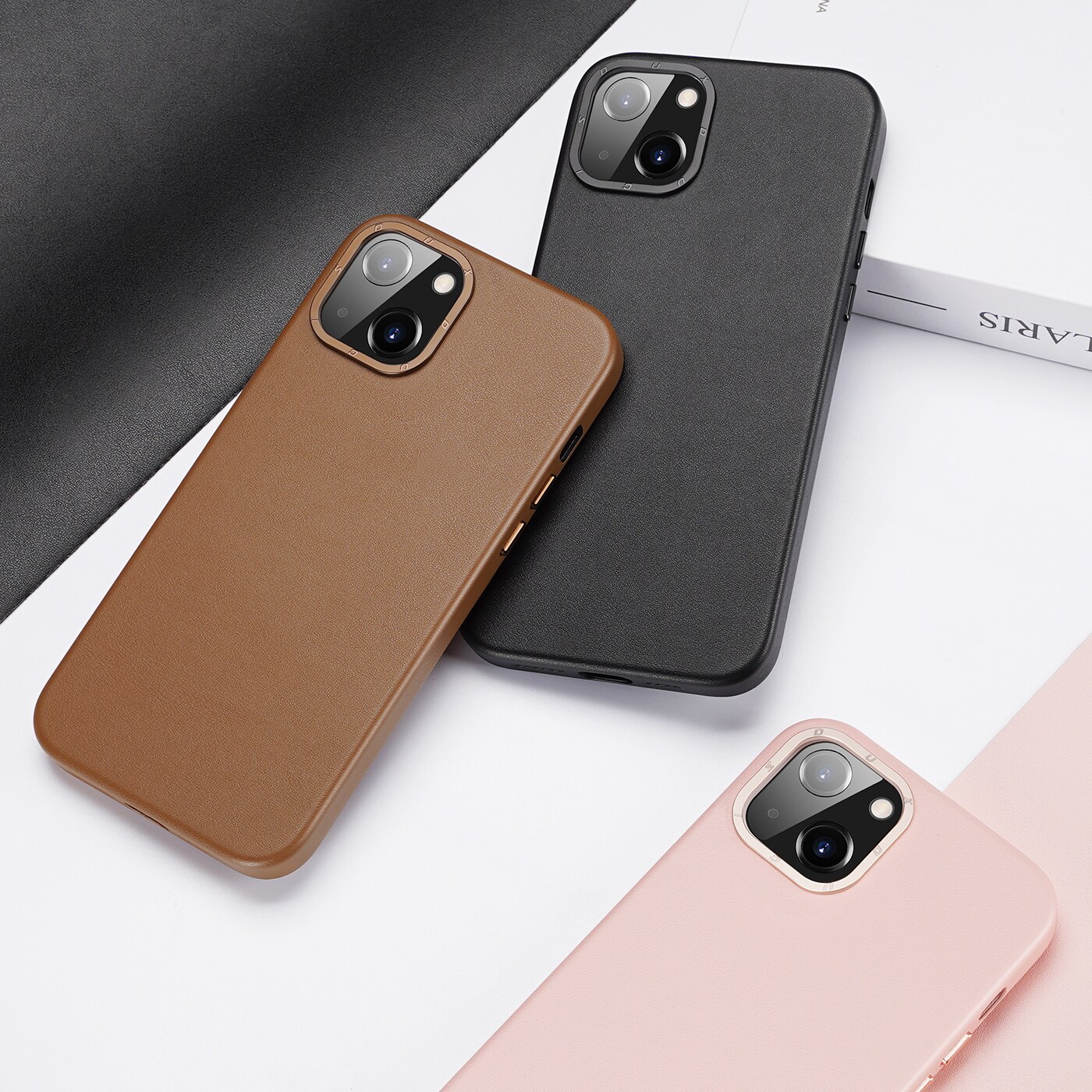 Dux Ducis Grit Leather Case for iPhone 14 Plus, Faux Leather Cover (MagSafe compatible) Black