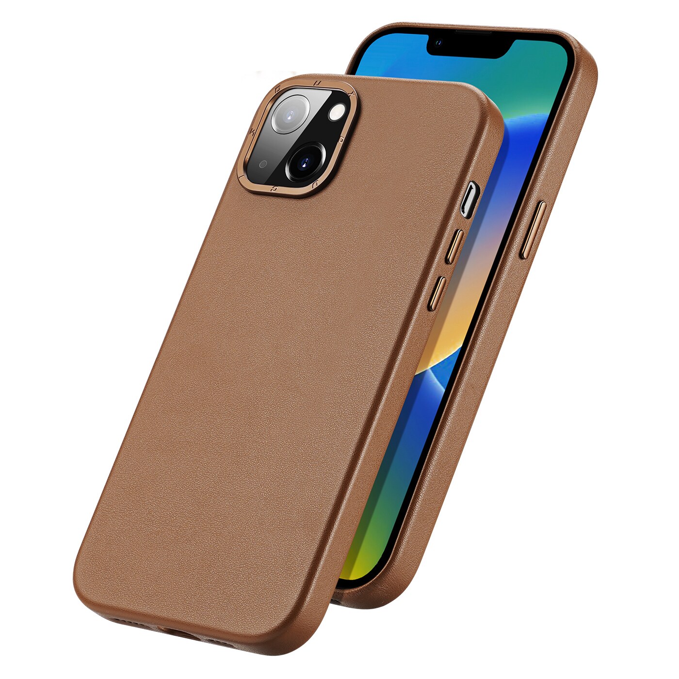Dux Ducis Grit Leather Case for iPhone 14 Plus - Elegantti Faux Leather, MagSafe, Brown