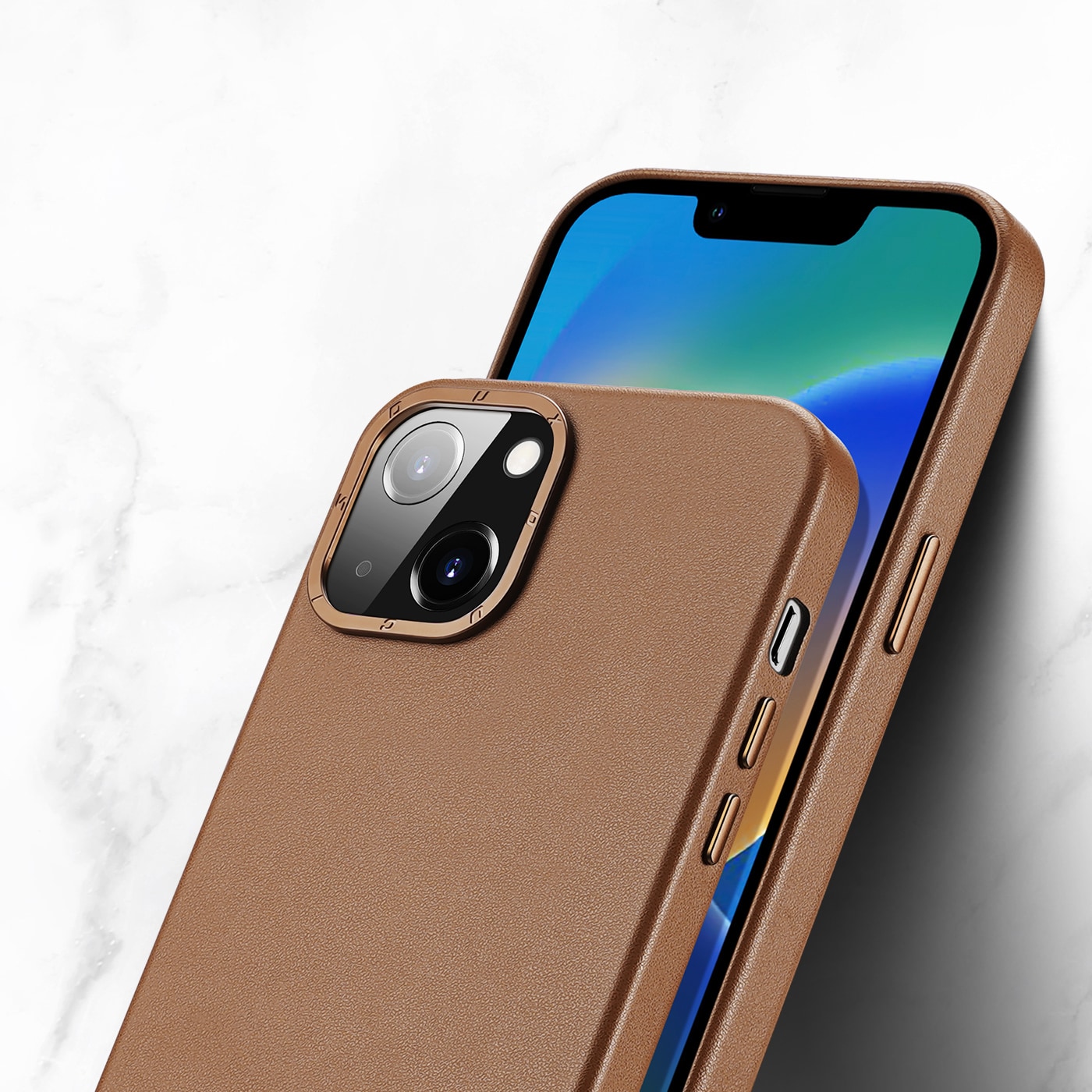 Dux Ducis Grit Leather Case for iPhone 14 Plus - Elegantti Faux Leather, MagSafe, Brown