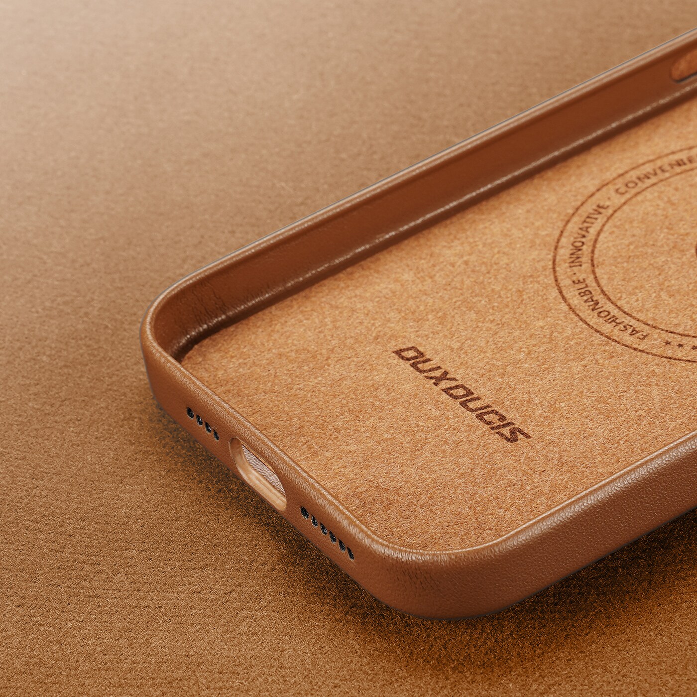 Dux Ducis Grit Leather Case for iPhone 14 Plus - Elegantti Faux Leather, MagSafe, Brown