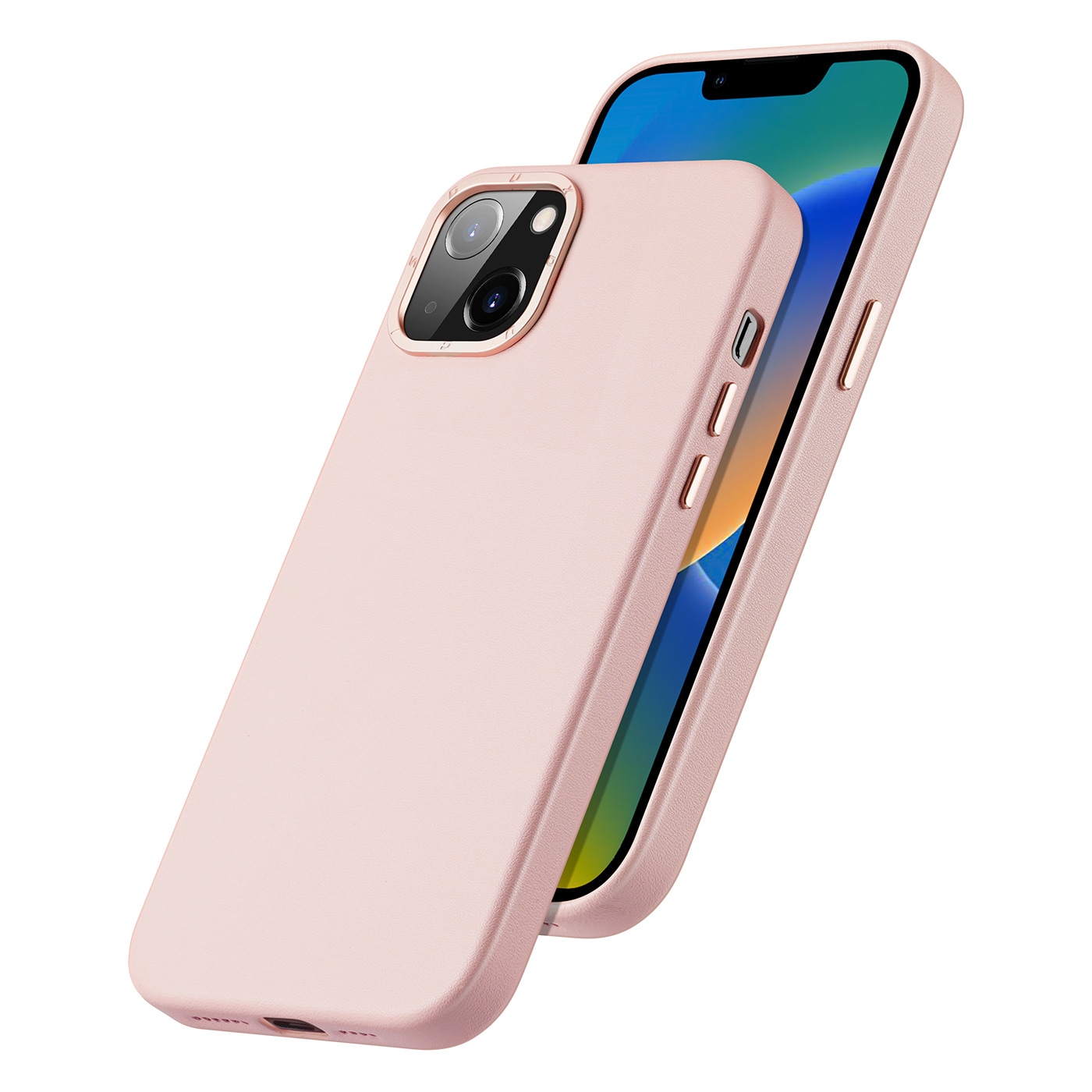 Dux Ducis Grit Leather Case for iPhone 14 Plus, Elegant Faux Leather Cover (MagSafe) - Pink