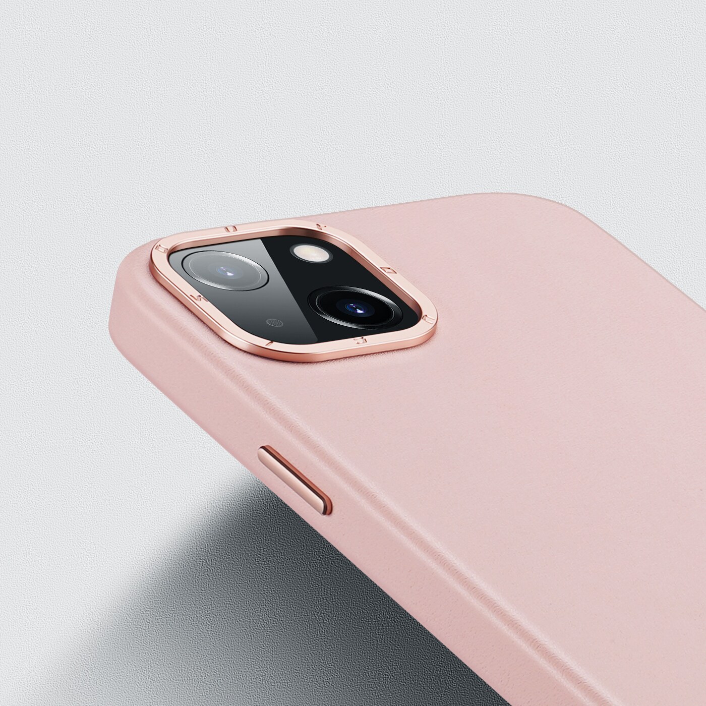 Dux Ducis Grit Leather Case for iPhone 14 Plus, Elegant Faux Leather Cover (MagSafe) - Pink