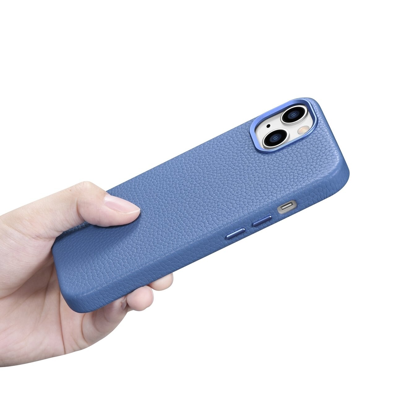 iCarer Litchi Premium Nahkakotelo iPhone 14 Plus Magneettinen MagSafe vaaleansininen
