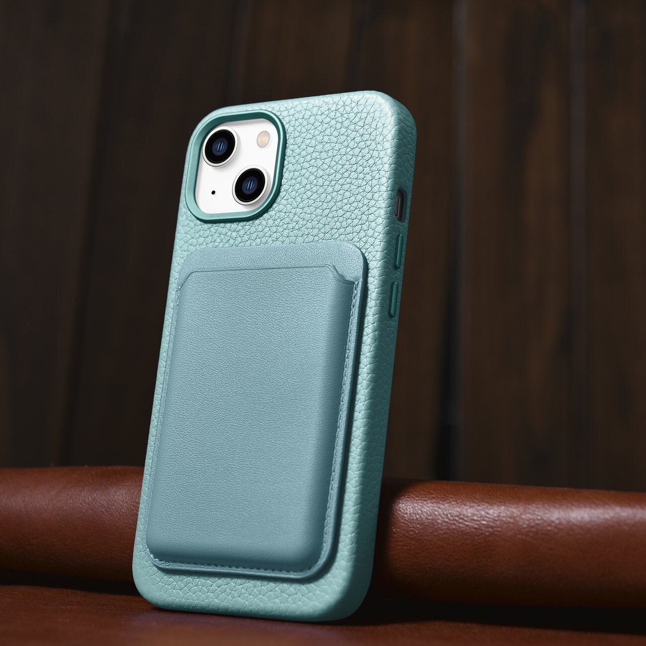 iCarer Litchi Premium Nahkakotelo iPhone 14 Plus Magneettinen MagSafe Vihreä (WMI14220711-GN)