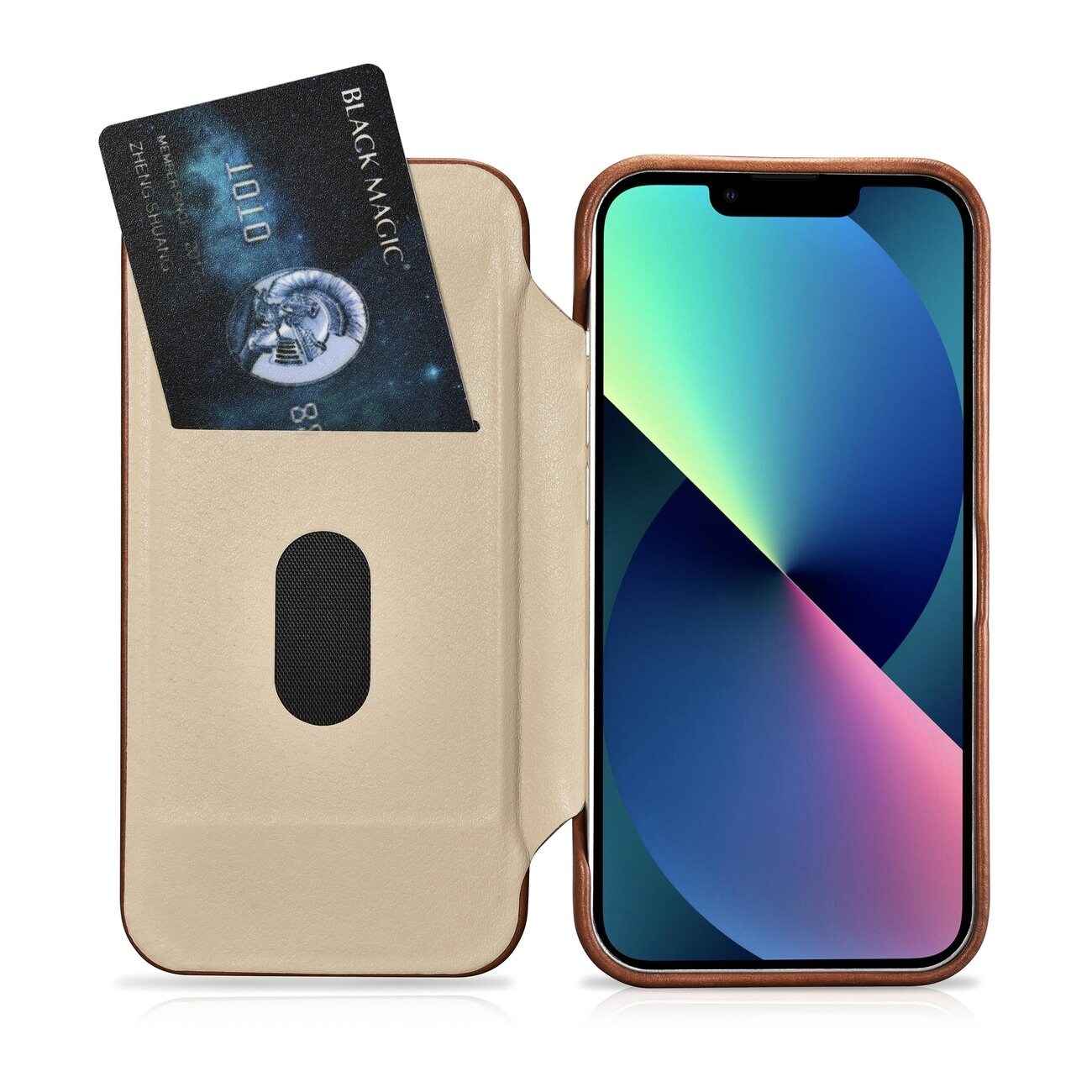 iCarer CE Öljyvaha Premium Nahka Folio Case iPhone 14 Plus magneettisella flipillä MagSafe ruskea