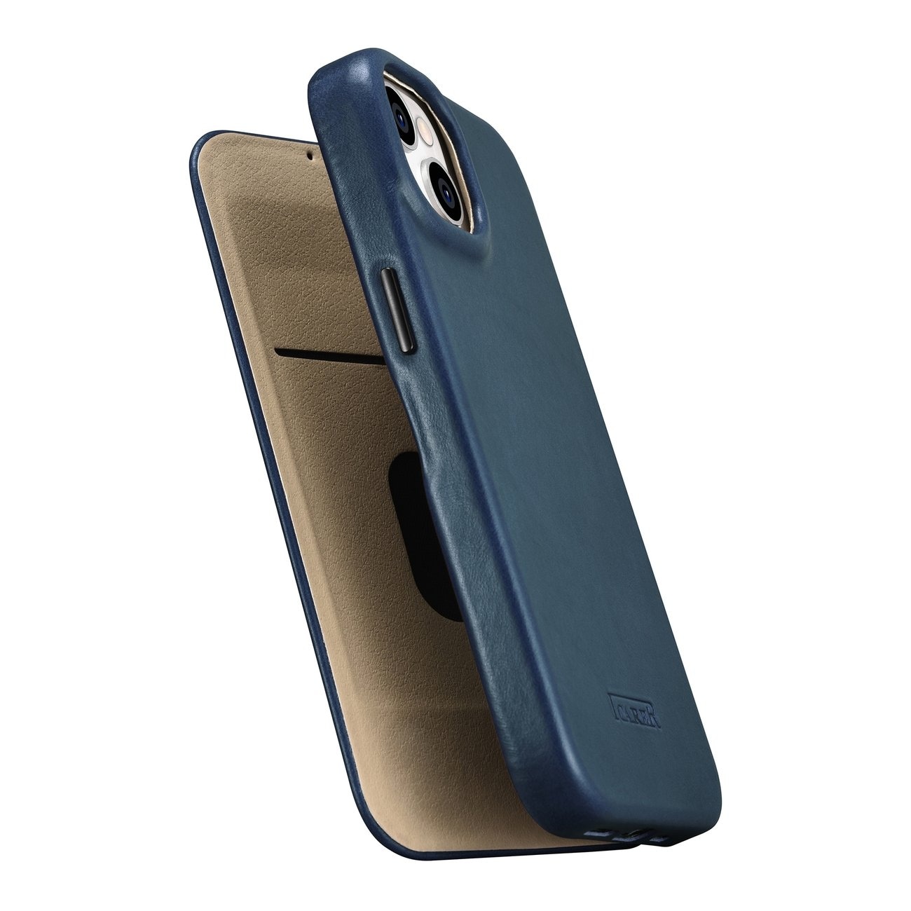 iCarer CE Öljyvaha Premium Nahka Folio Case iPhone 14 Plus magneettinen MagSafe flip sininen