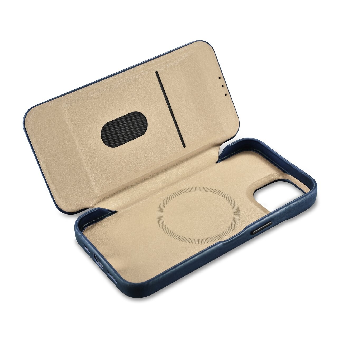 iCarer CE Öljyvaha Premium Nahka Folio Case iPhone 14 Plus magneettinen MagSafe flip sininen