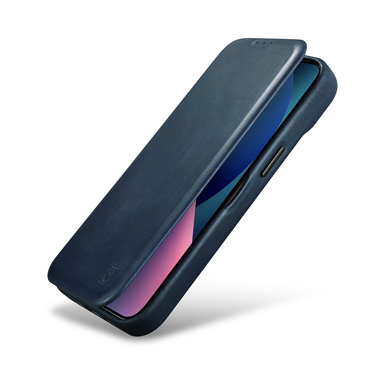 iCarer CE Öljyvaha Premium Nahka Folio Case iPhone 14 Plus magneettinen MagSafe flip sininen