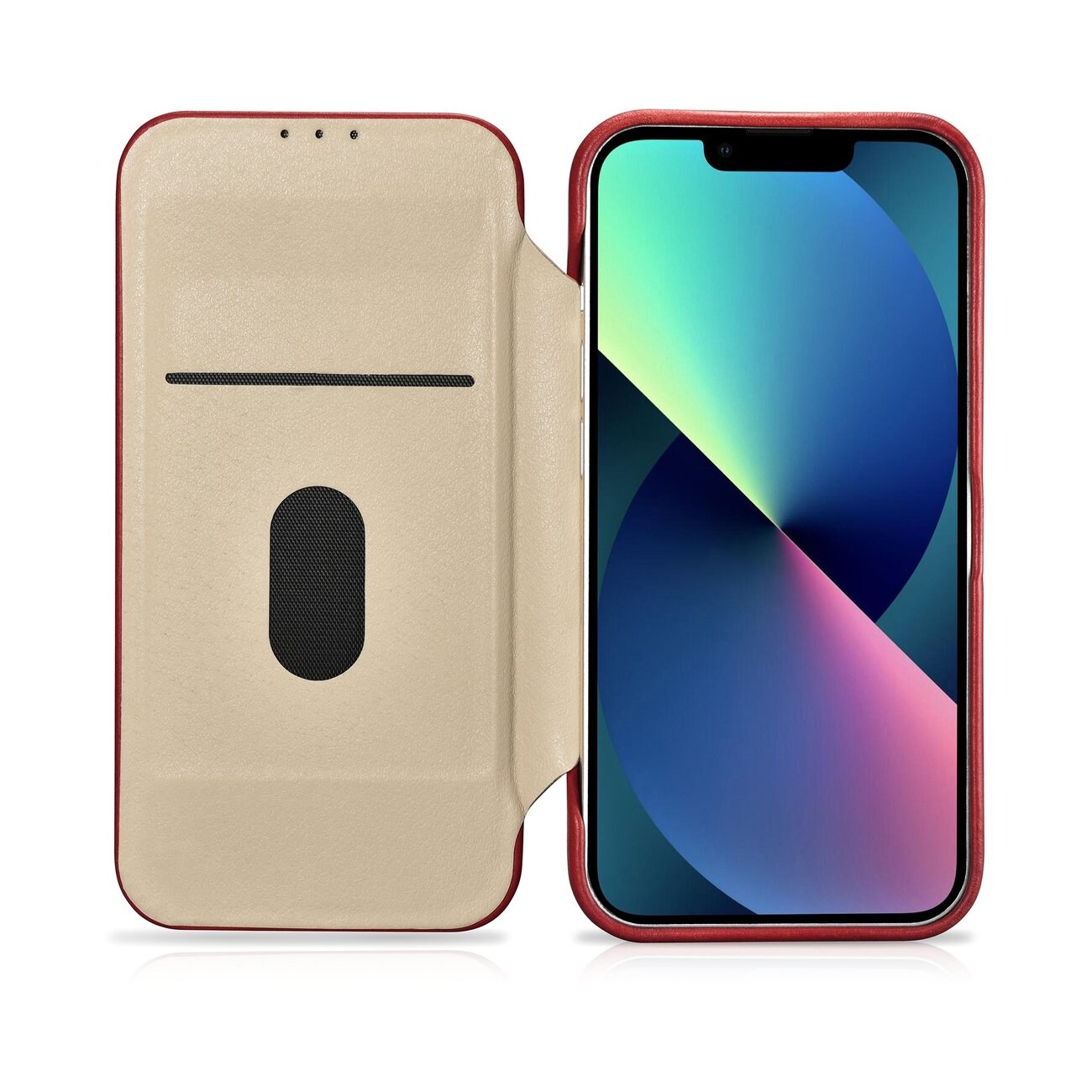 iCarer Premium Nahka Folio Case iPhone 14 Plus Magneettinen Flip MagSafe Punainen (AKI14220707-RD)