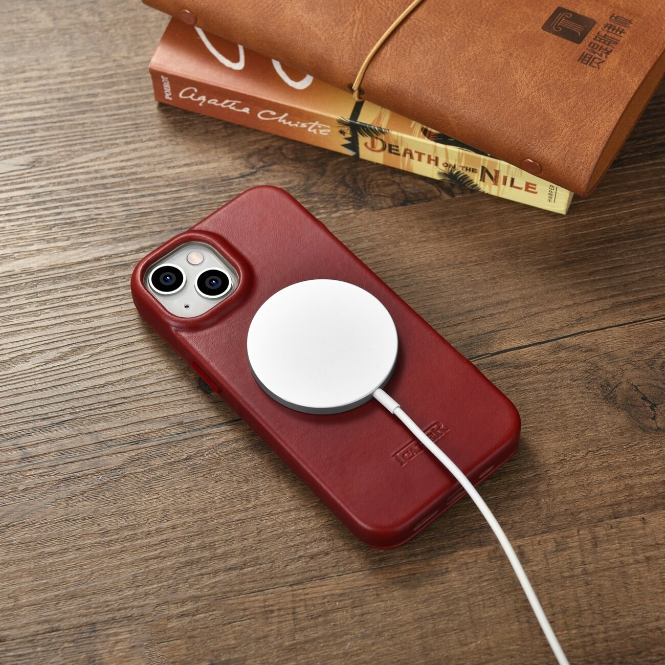 iCarer Premium Nahka Folio Case iPhone 14 Plus Magneettinen Flip MagSafe Punainen (AKI14220707-RD)