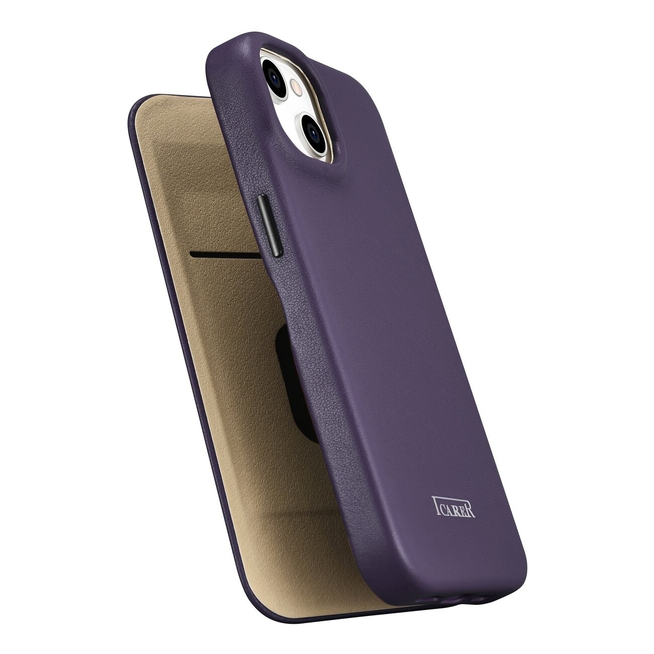 iCarer CE Premium Nahka Folio Case iPhone 14 Plus Magneettinen Flip MagSafe Tumman violetti
