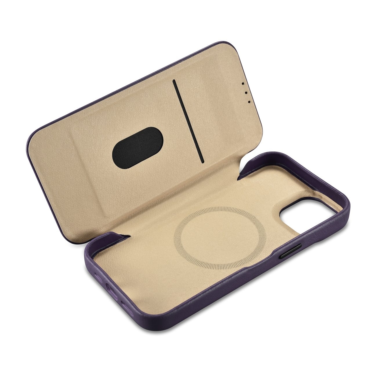 iCarer CE Premium Nahka Folio Case iPhone 14 Plus Magneettinen Flip MagSafe Tumman violetti