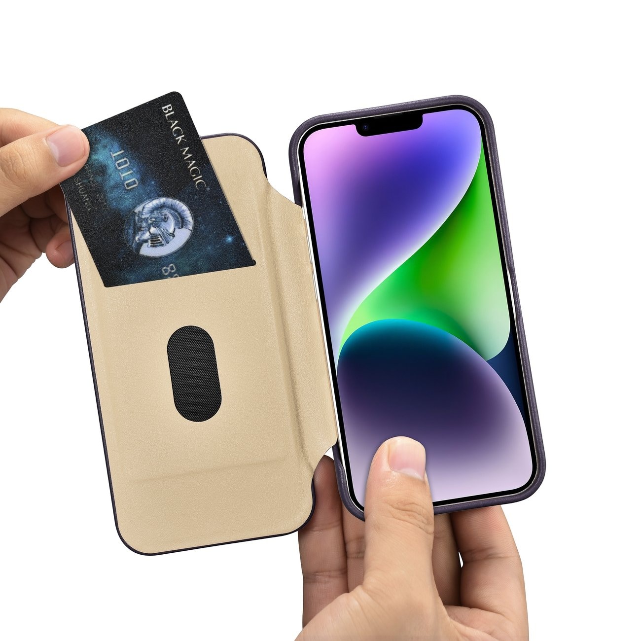 iCarer CE Premium Nahka Folio Case iPhone 14 Plus Magneettinen Flip MagSafe Tumman violetti