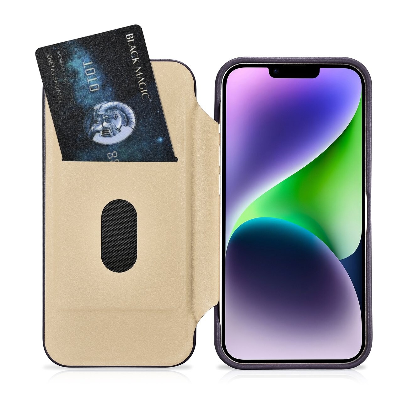 iCarer CE Premium Nahka Folio Case iPhone 14 Plus Magneettinen Flip MagSafe Tumman violetti