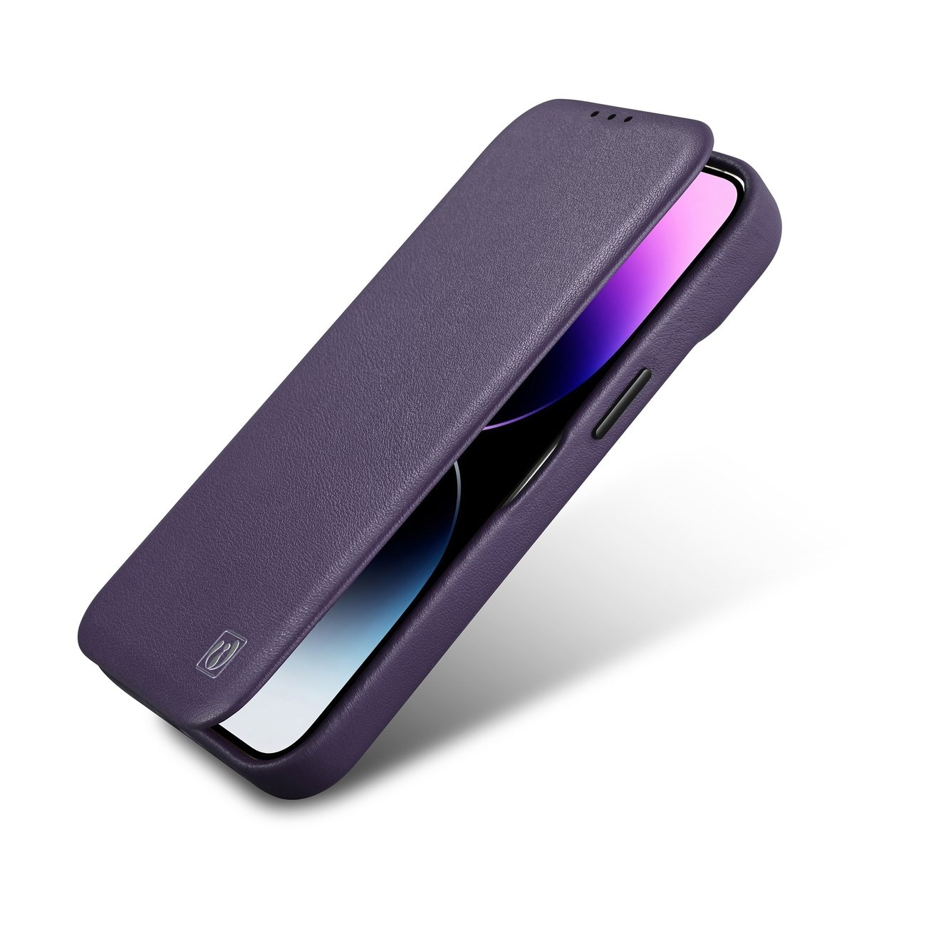 iCarer CE Premium Nahka Folio Case iPhone 14 Plus Magneettinen Flip MagSafe Tumman violetti
