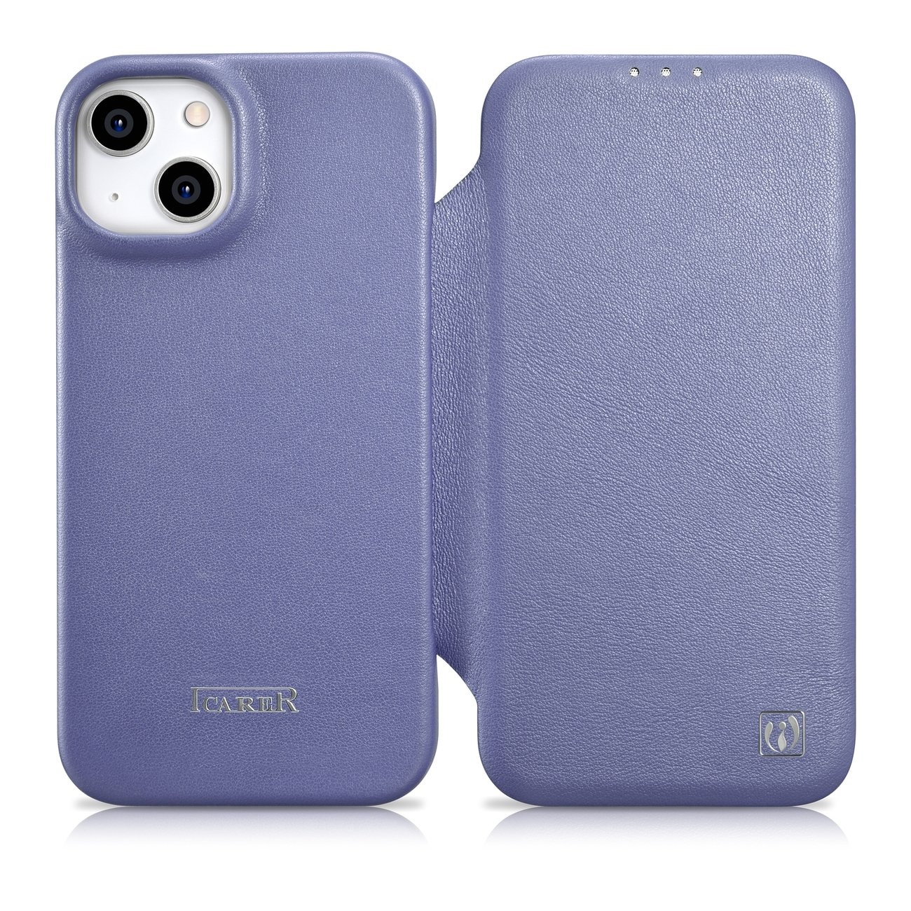 iCarer CE Premium Nahka Folio Case for iPhone 14 Plus Magneettinen MagSafe Light Purple