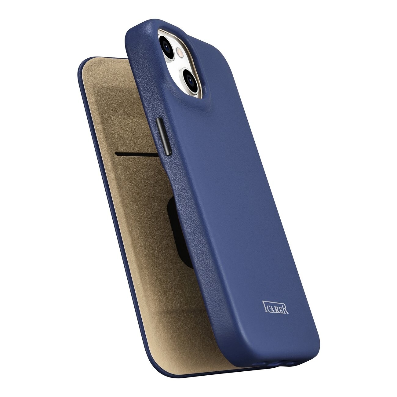 iCarer CE Premium Nahka Folio Case for iPhone 14 Plus, Magneettinen Flip, MagSafe, Blue
