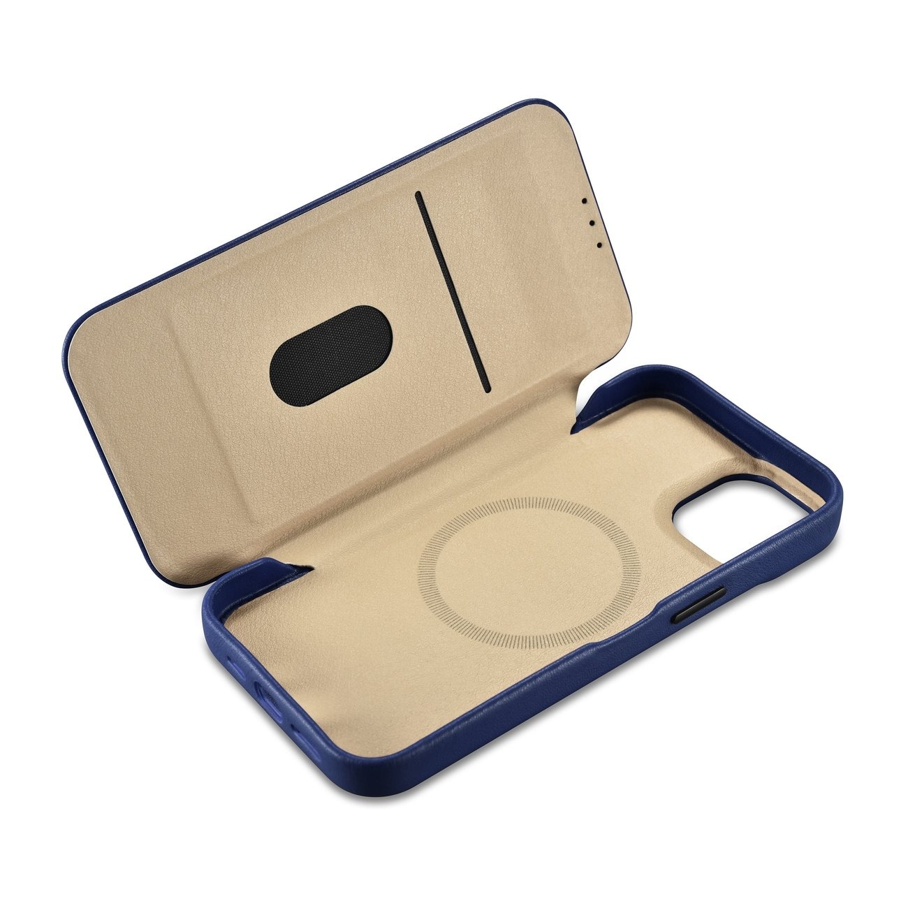 iCarer CE Premium Nahka Folio Case for iPhone 14 Plus, Magneettinen Flip, MagSafe, Blue
